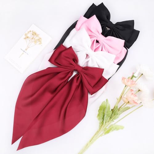 MRJ 4 Pcs Satin Hair Bows - Large Hair Clips for Women & Girls