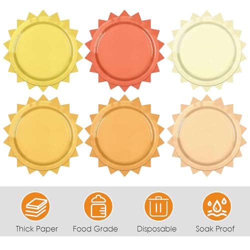 48 Pcs Boho Sun Disposable Paper Plates for Birthday Parties