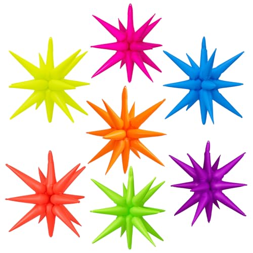 27-Inch Neon Starburst Balloons - Glow in the Dark Party Decor (7 Pack)