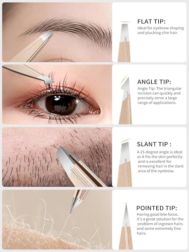 4-Piece Stainless Steel Tweezers Set with Travel Mirror Case