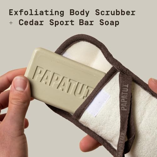 PAPATUI Cedar Sport Body Scrubber & 7 oz Big Bar Soap - Men's Grooming Set