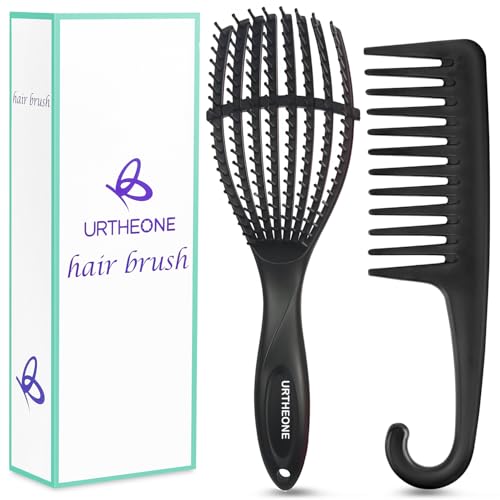 URTHEONE Black Detangling Hair Brush for All Hair Types, Wet & Dry Use, Portable & Durable
