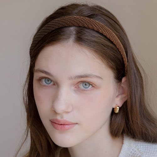 Incinkod 6 Pack Thin Non-Slip Knit Headbands for Women - Black, White, Khaki, Coffee, Pink, Yellow