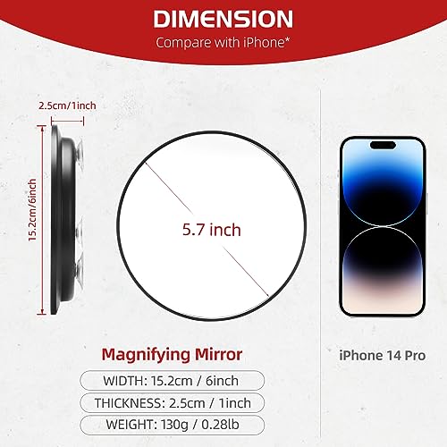10X Magnifying Mirror with 3 Suction Cups - 6'' Stick on Makeup Mirror with 10X Magnification, Magnified Makeup Mirror Portable Handheld Cosmetic Mirror and Tweezers Set for Travel, Makeup, Bathroom