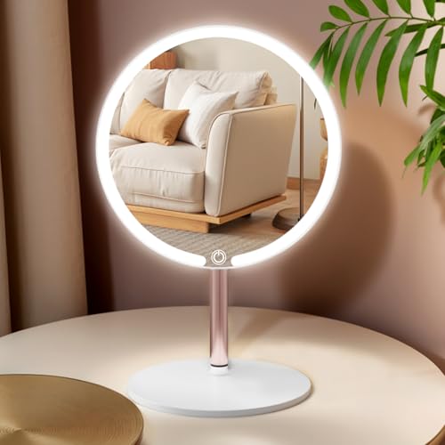 SKSFLY Rechargeable Round Makeup Mirror with 3 Color LED Lights & Dimming