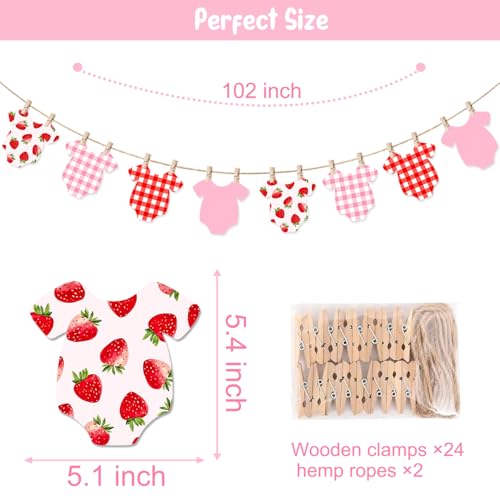 Strawberry Gingham Baby Shower Banner - 102-Inch Bodysuit Garland