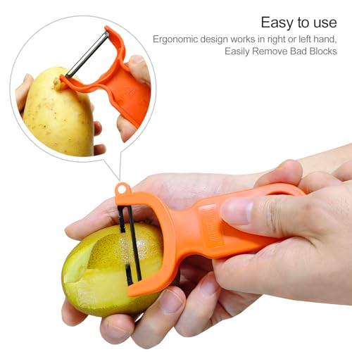 KITCHPOWER Vegetable Peeler Set - Ergonomic Carbon Steel Peelers, 3-Pack in Orange, Blue, Yellow
