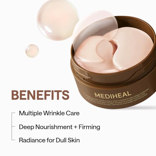 Mediheal Retinol Collagen Under Eye Patches - Korean Hydrogel Eye Pads (60 patches) with 95% Retinol & Collagen - Improves Puffy Eyes & Dark Circles - Non Irritating, Encapsulated Retinol