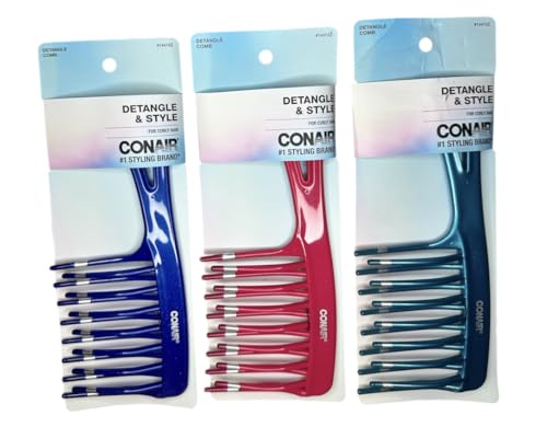 Conair Detangling Comb Pack of 3 – Wide-Tooth Hair Styling Comb for Thick, Curly Hair