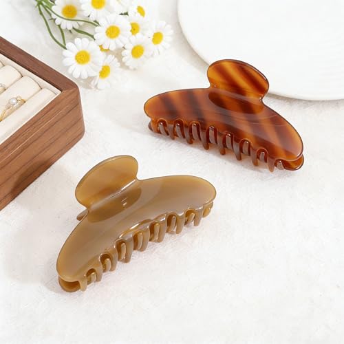 BOUNIQ 4.1-Inch Large Acetate Claw Clips - Caramel & Olive Green Set