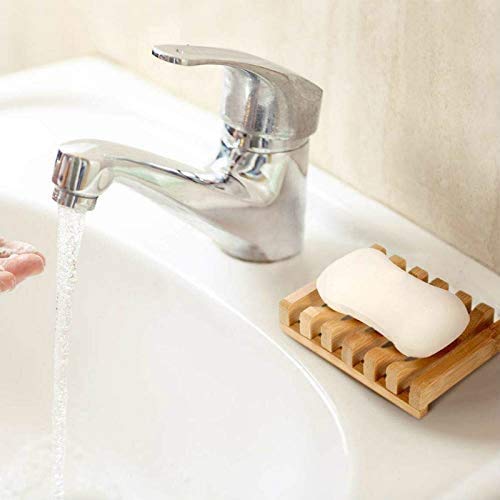 Salt Tech Bamboo Soap Dish Set - 2 Rectangular Trays, Light Brown