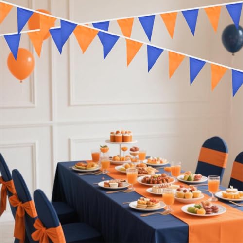 Orange and Blue Pennant Banner - 60ft Party Decoration for Events