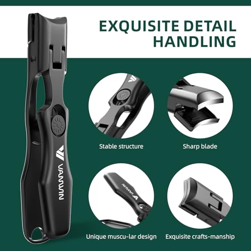 VANWIN Black Heavy Duty Nail Clippers for Thick Nails, Safe Wide Jaw Opening