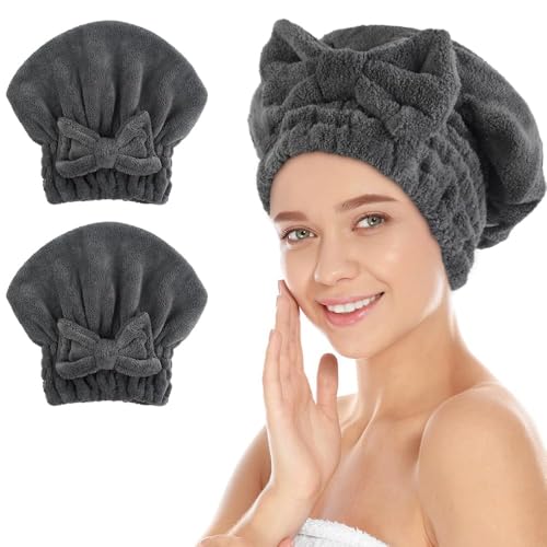 SUNLAND Microfiber Hair Drying Cap 2 Pack - Absorbent Turban for Wet Hair