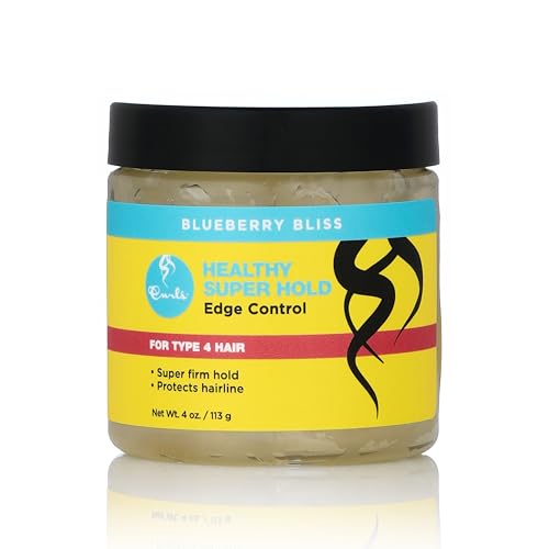 Curls Blueberry Bliss Super Hold Edge Control Gel 4 oz - Strong Hold, Flake-Free, Enriched with Castor & Blueberry Seed Oils
