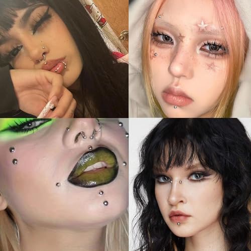 NOOEPC Fake Nose Ring Stickers - Y2K Face Gems & Lip Studs