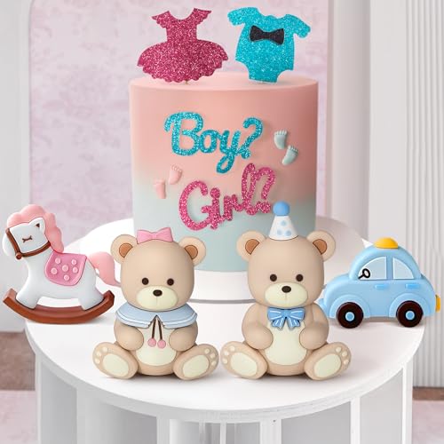 Gender Reveal Cake Topper Set - 8PCS Bear & Train Decorations