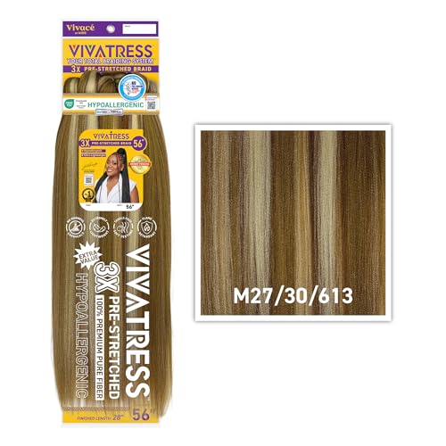 VIVACE Pre-Stretched Braiding Hair 56" - Lightweight Soft Yaki Synthetic Fiber 27/30/613 Blend
