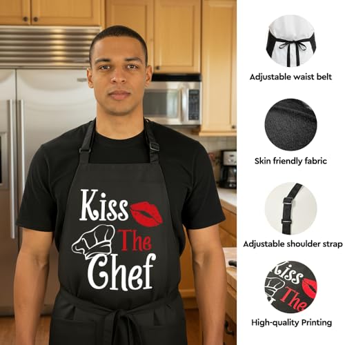 Kiss the Chef Adjustable Apron with Pockets - Perfect Gift for Men