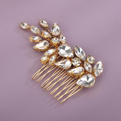 Teyglen Gold Rhinestone Wedding Hair Comb – Bridal Hair Accessory