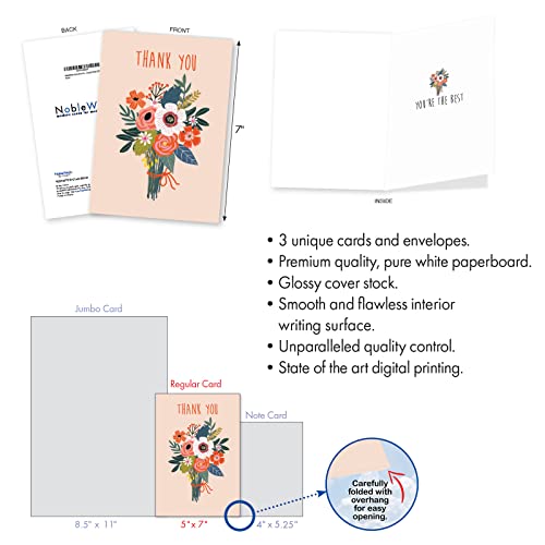 NobleWorks Assorted Thank You Cards Pack of 3 with Envelopes