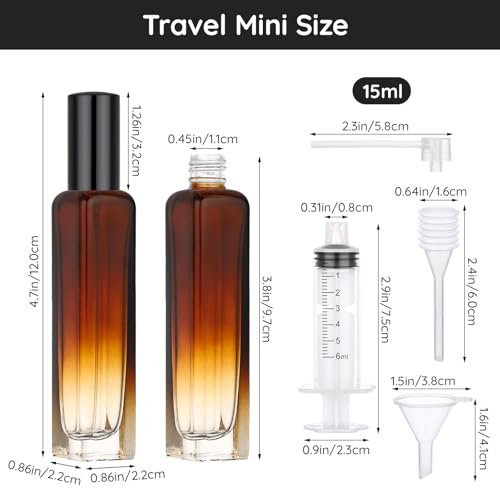Refillable Perfume Atomizer Set of 5 - 15ml Glass Spray Bottles in Amber, Blue, Red, Purple, Black | Travel Size Cologne Dispensers