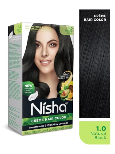 Nisha Natural Black Permanent Hair Dye Kit – 1 Count, 100% Gray Coverage, Long-Lasting 120g
