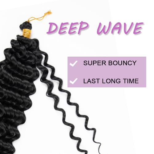 MOCCWOM Deep Wave Crochet Hair 24 Inch 4 Packs #1B - Long Curly Braiding Extensions