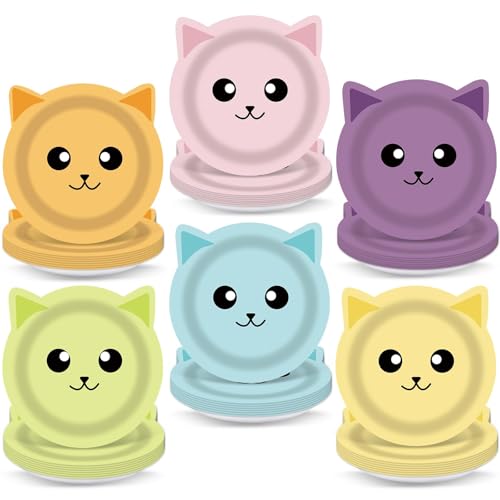 48PCS Cat Party Dinnerware Set - Colorful Disposable Plates
