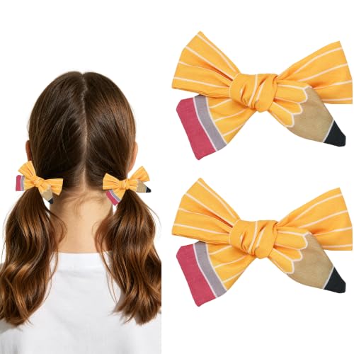 Cute Yellow Striped Pencil Hair Bows Clips - 2 PCS