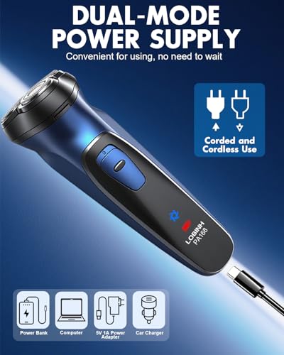 LOBINH Deep Blue Electric Razor for Men, 3D Cordless Shaver with Pop-up Trimmer