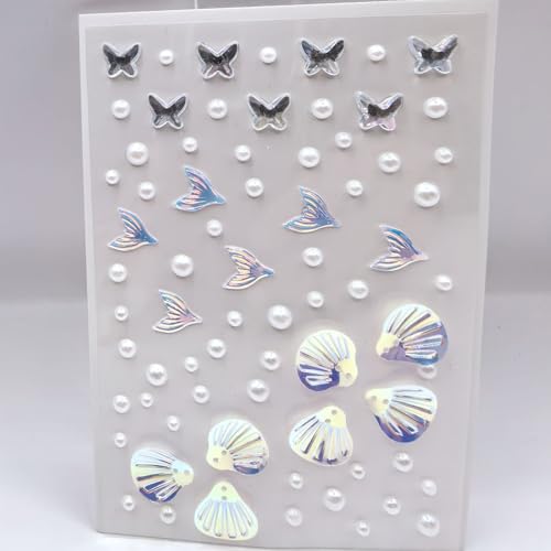 WIWUFUE Mermaid-Blue Face Gems & Seashell Rhinestones - Waterproof Self-Adhesive Body Art for Festival, Rave & Cosplay