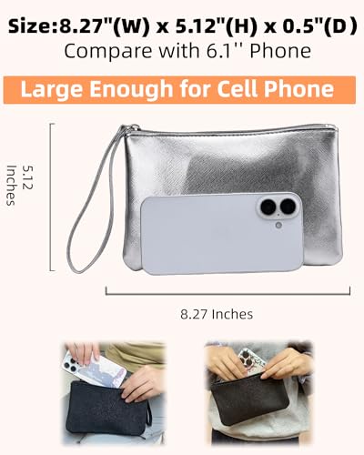 SeBUCUOO Small Silver Zipper Pouch Makeup Bag - 2 Pack Organizer