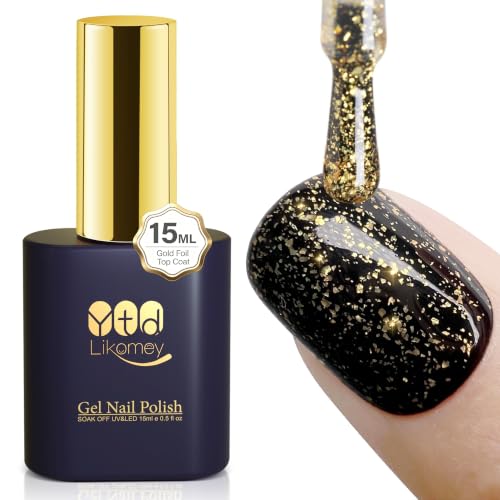 YTD Likomey Gold Foil Top Coat for Nails - No Wipe Metallic Gold Leaf, 15ml