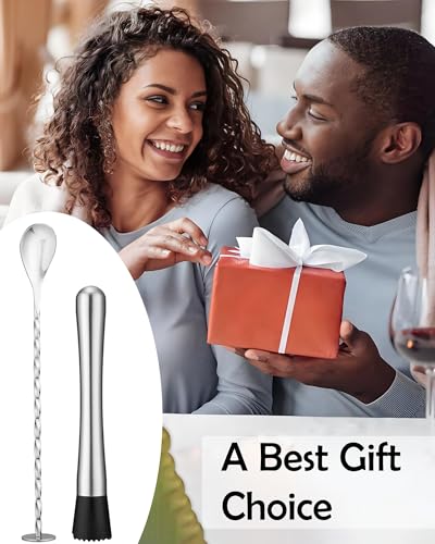 Stainless Steel Cocktail Muddler & Mixing Spoon Set - 2 Piece