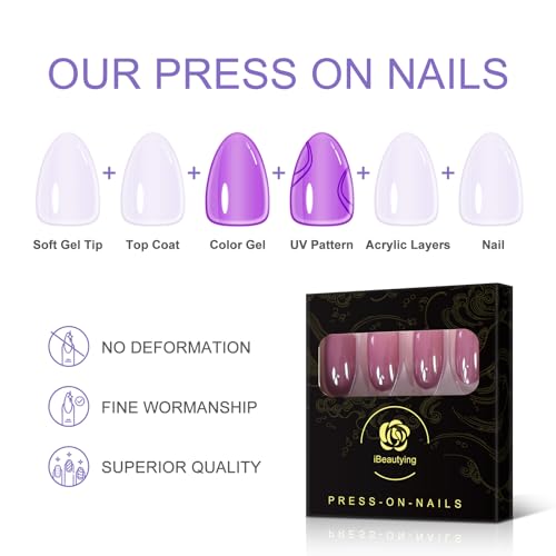 iBeautying Taro Red Press-On Nails - Medium Short Round Shape Kit