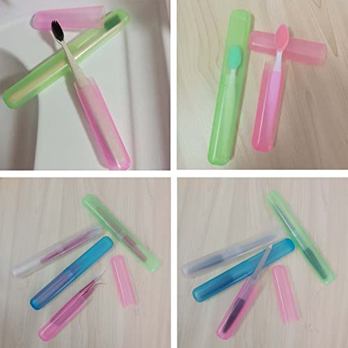 Medsuo 4-Pack Travel Toothbrush Case Set - Waterproof Storage (Pink, Blue, Green, White)