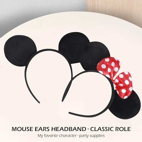 Lucky Will 20 Pack Mouse Ears Headbands with Red Bow - Kids & Adults