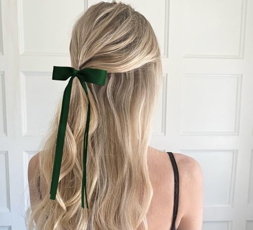 Dark Green Hair Bows Clips Set – 6 Pack Ribbon Bowknot Hair Accessories for Girls & Women