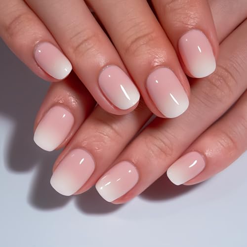 CurvLife Extra Short Square Ombre Press On Nails - Soft Gel French Tips
