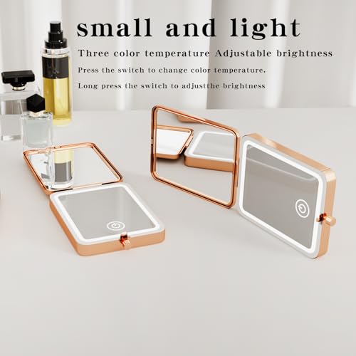 PDOZV LED Compact Makeup Mirror, 1x/3x Magnifying Portable Travel Mirror