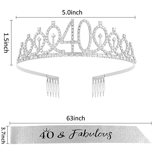 Silver 40th Birthday Sash & Crown Kit for Women - Elegant Rhinestone Decorations