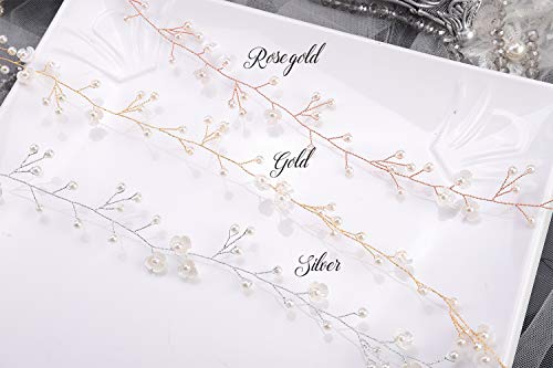 39'' Silver Bridal Hair Vine - Pearl Headband for Brides & Bridesmaids