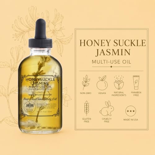 Beaute de Provence Honey Suckle Jasmine Multi-Use Face, Body & Hair Oil - Hydrates and Nourishes with Apricot & Coconut Oil - 4 Fl Oz
