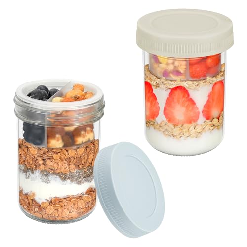Xyptorix 16 oz Glass Overnight Oats Jars with Airtight Lids - 2 Pack