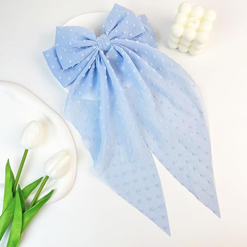 8-Inch Blue Satin Hair Bows for Women & Girls - Elegant Clip