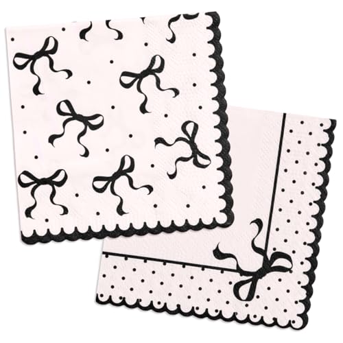 Ivory & Black Bow Paper Napkins - 24 pcs | Elegant Party Decor
