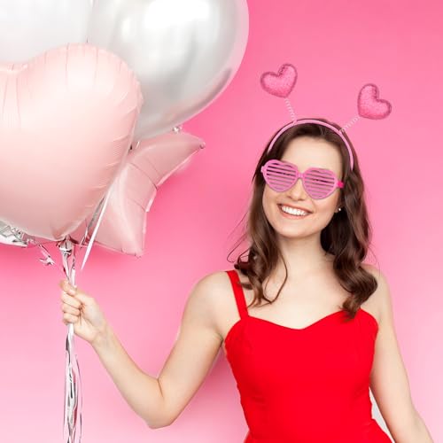 Valentine's Heart Headbands & Heart-Shaped Sunglasses Set - Red & Pink, 24 pcs