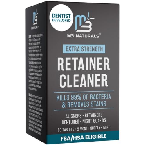M3 Naturals Retainer Cleaner Tablets - 60 Count Mint Flavor for Dental Appliances