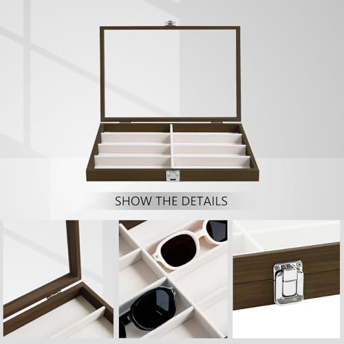 Wudygirl Jewelry Organizer with Lid - 8 Grid Sunglasses & Accessories Tray 13.7"x9.4" Beige